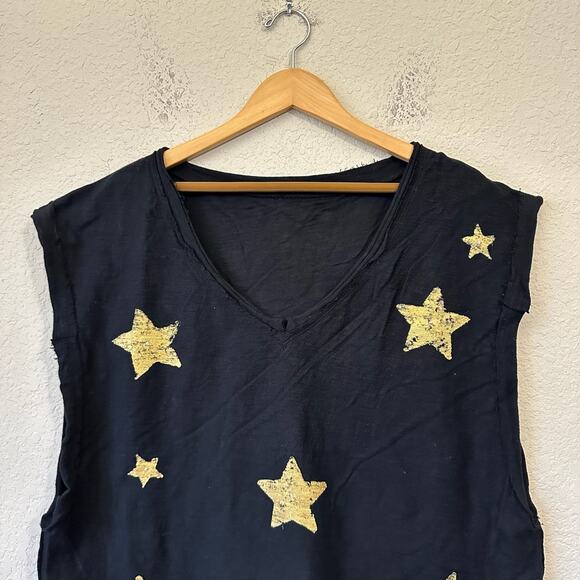 GYPSY JUNKIES Tank Top Black Stars Rhinestones V-Neck Cotton Edgy Gothic - Picture 3 of 10